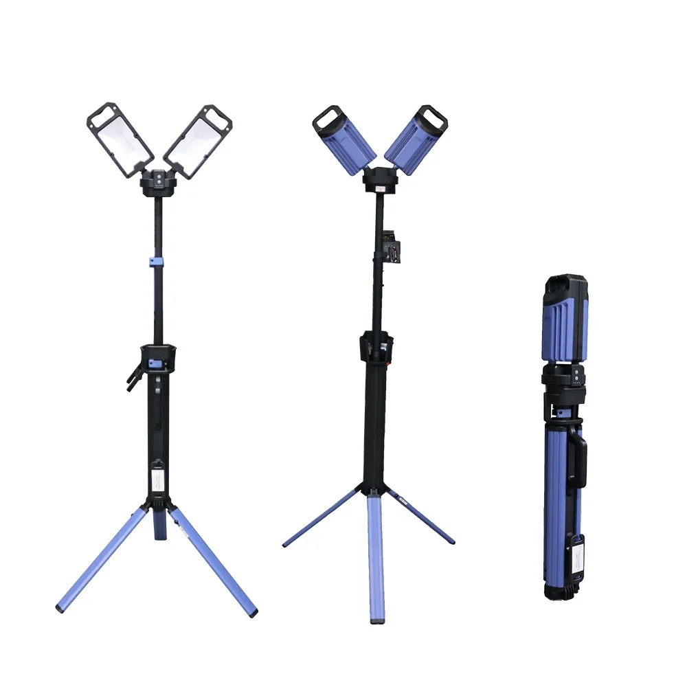 5000 lumen Portable Rechargeable Twin Head COB LED Tripod Working Light Flood Foldable Led Tripod Work Light Tripod