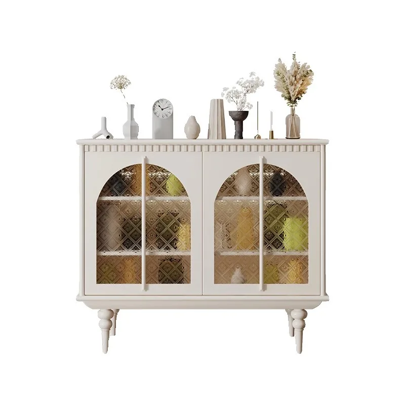 

French cream style dining side cabinet, entrance hall, sensor light glass display cabinet