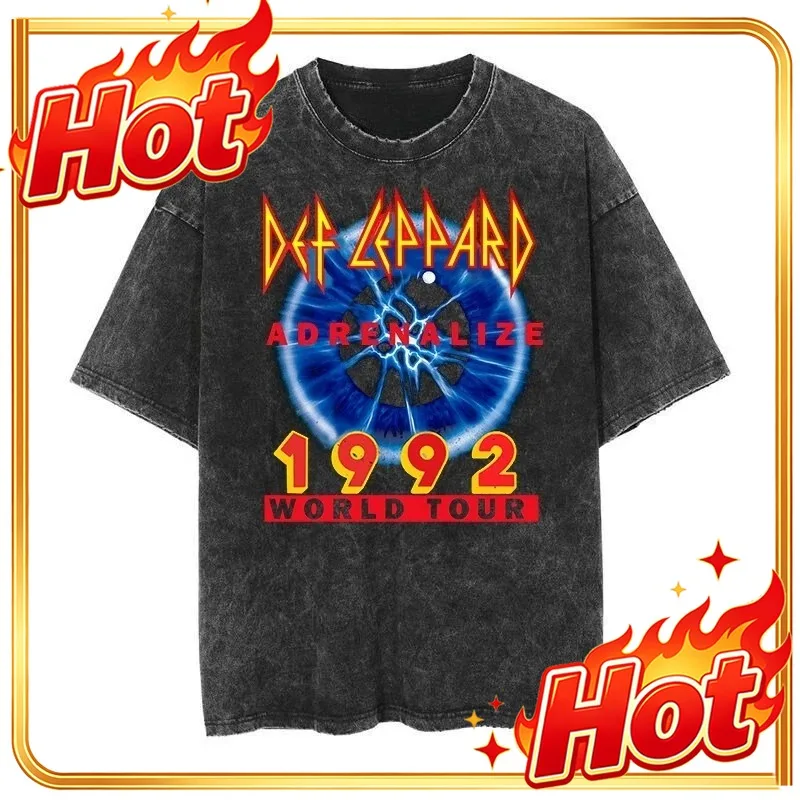 Camisetas Personalizadas con Estampado Gráfico de Def Leppard 1992 Adrenalize, Estilo Vintage Lavado, para Hombre y Mujer, Holgadas, de Algodón, Estilo Urbano Harajuku