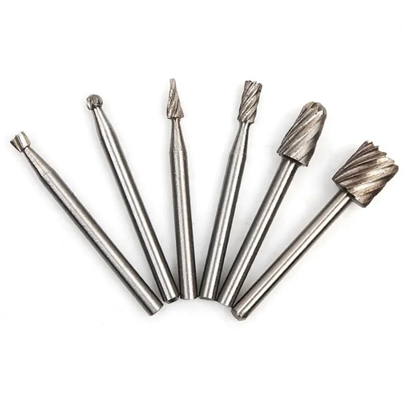 6pcsHSS Routing Router Drill Bit Set For Dremel Carbide Rotary Burrs Tool Woods Stones Metal Root Carving Milling Cutter