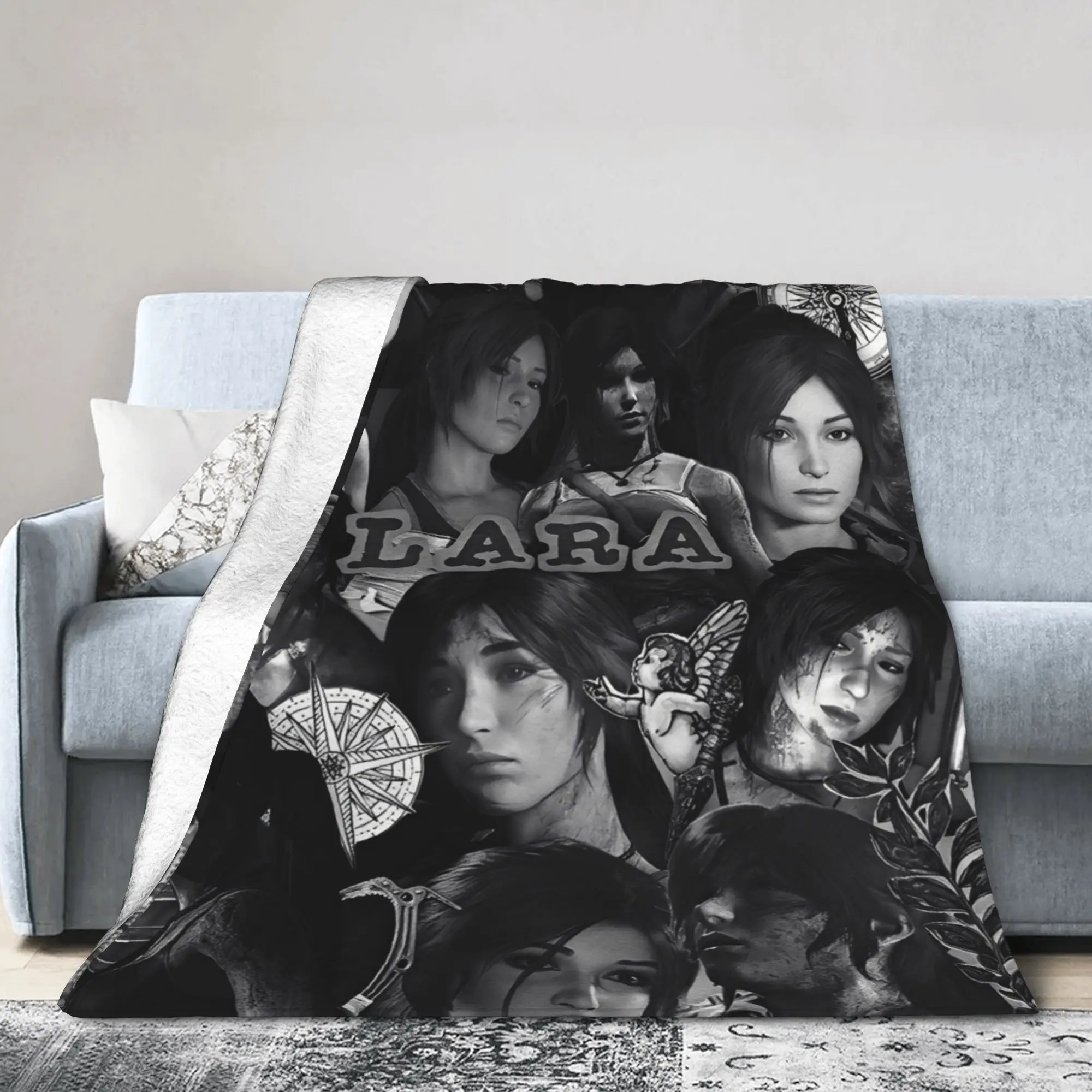 Tomb-Raider Lara Croft Blankets Flannel Printed Survival Video Game Portable Lightweight Throw Blanket for Bedroom