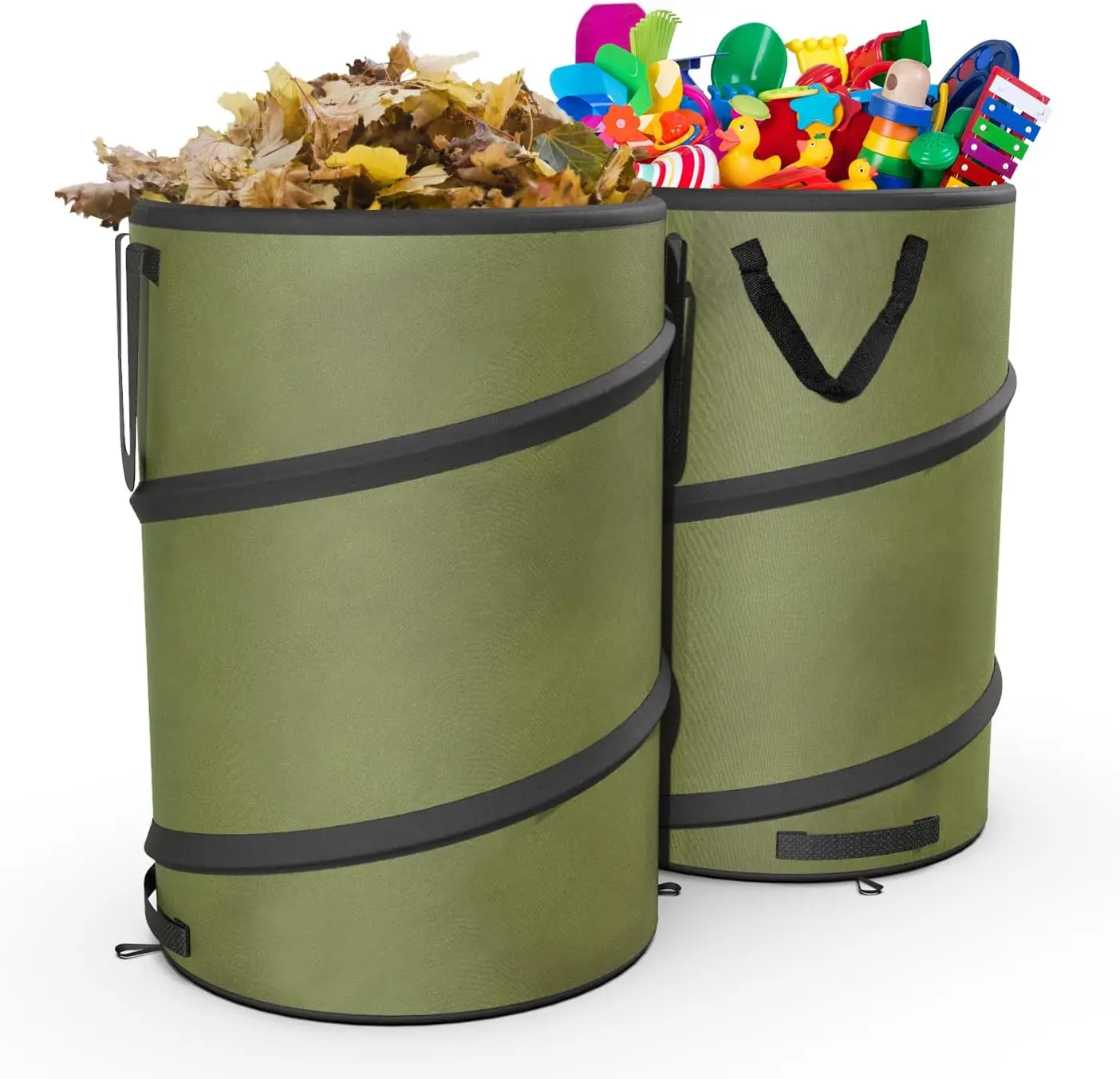 

2-Pack 30 Gallon Collapsible Pop-Up Trash Can for Camping, RV - Waste Yard Bag for Gardening Lawn/Leaf - 30 Gallon Each Bag, Gre