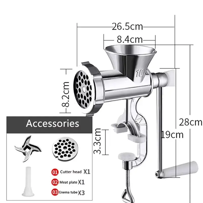 AT28-Meat Grinder With Sausage Stuffer Hand Operated For Meat Grinding & Sausage Filling Household Use