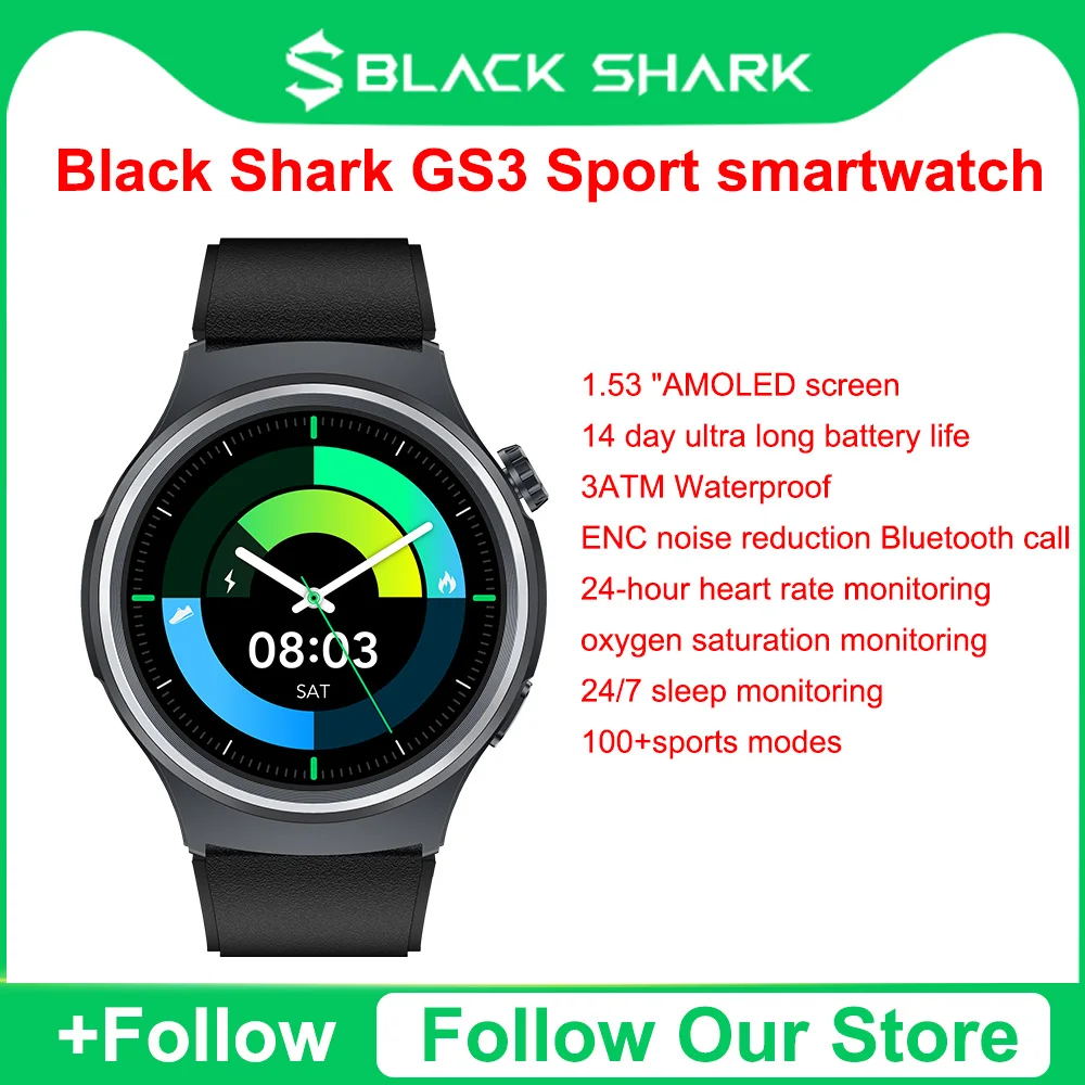 

Global Version Black Shark A3 1.53'' Display 14 Days Life 120+ Sports Modes 3ATM Health Monitoring Over 240 Watch Faces
