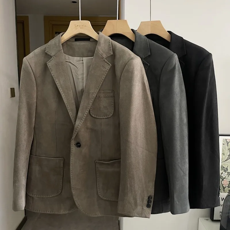 

Мужской замшевый жилет в стиле кэжуал для весны и осени, новинка, повседневный, приталенный, с круглым низом и одним разрезом