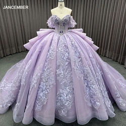Sweet Purple Princess Ball Gown Quinceanera Dresses 2024 Beaded Lace Flower Customized Crystals 15 Dress Vestidos De 16 Años