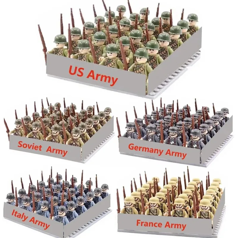 WWII US & German Army Military Figures Building Blocks Set – WW2 Soldier DIY Kit, Army Playset Brick Toy, Kids Holiday Gift