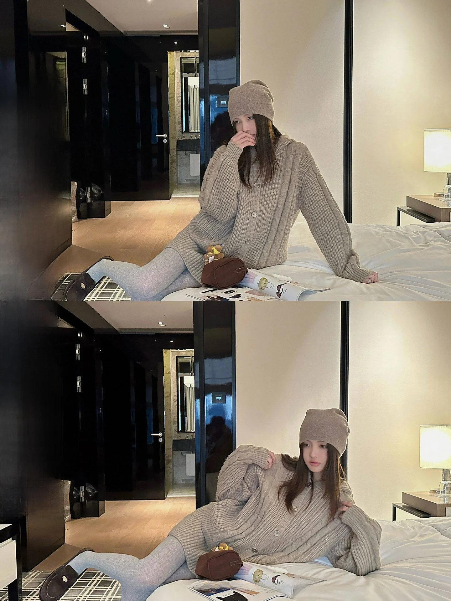 

Lemon Lazy Knitted Hat Sweater Coat Women's Elastic Straight Short Skirt Set Autumn Season Casual Loose Fit Long Sleeve