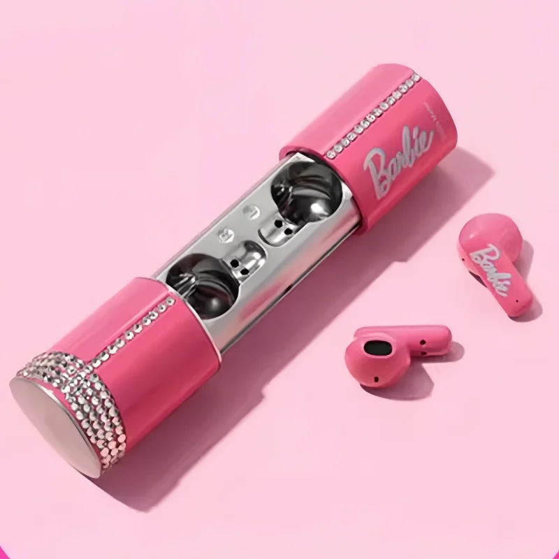 MINISO Cartoon Barbie Series Lipstick Anime Kawaii True Wireless Bluetooth Cute Female Long Range 2024 New In Ear Earphones Gift