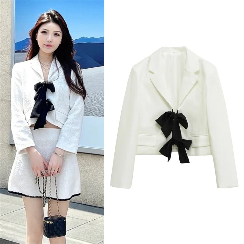 

Женский костюм, новый стиль, цветной костюм с бантом и украшением, куртка ранней осени, тонкий модный дизайн