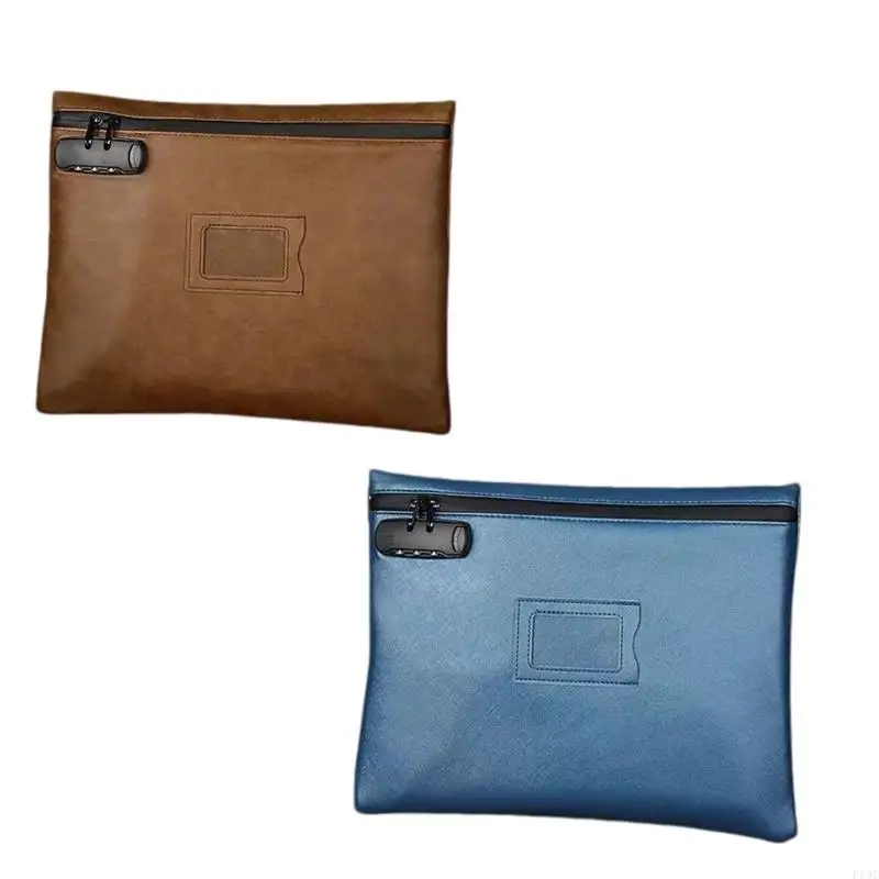 Lockable Document Bag with Code Lock, PU File Case for A4 Letter Records, Label Window for Office Travel Storage F19E