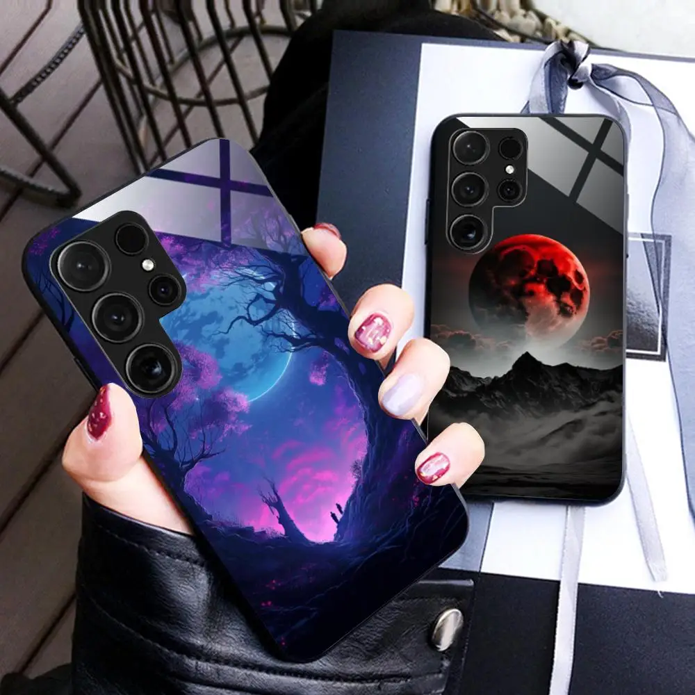 

Чехол для мобильного телефона Luna Moon для Samsung Galaxy A56 55 54 53 52 51 36 35 34 23 16 15 5G, стеклянный красочный чехол, роскошный
