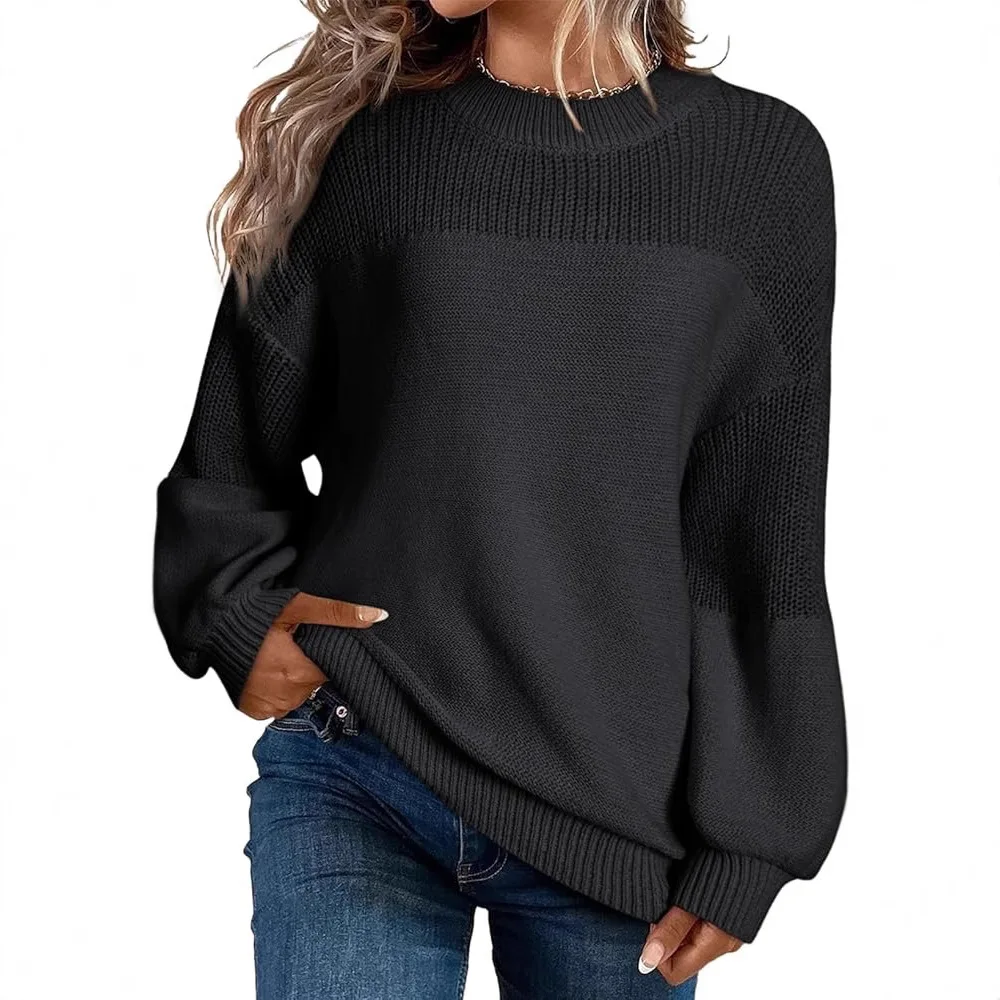 Women's Sweater 2025 Autumn Winter Ladies Knitwears Solid Color O-neck Women's Pullovers Lantern Sleeves Women's Knitted Tops