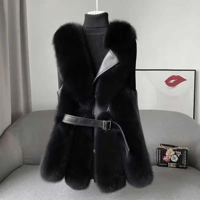 Imitation fox fur Leather vest woman fashion Young style Solid color loose coat Faux fur