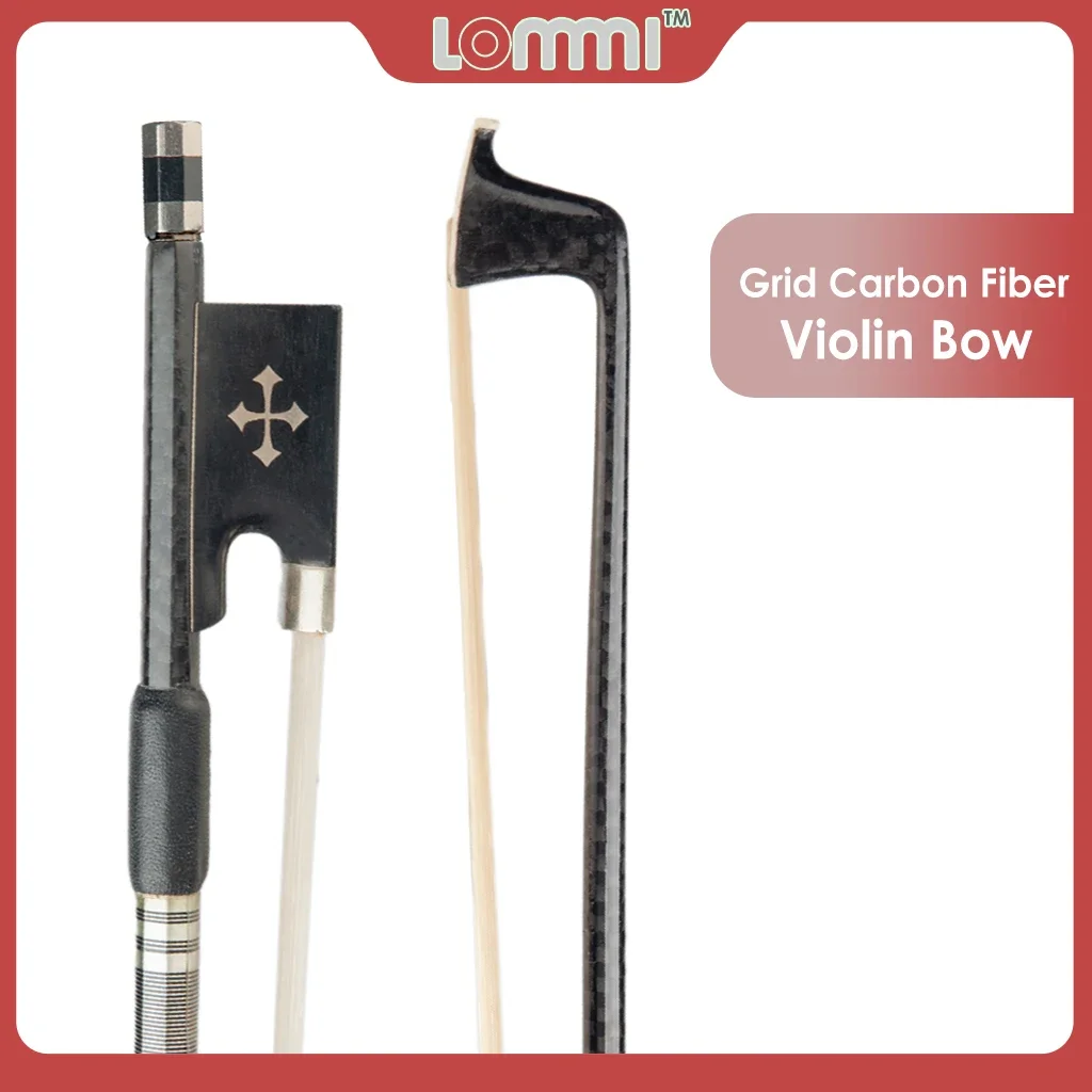

LOMMI Carbon Fiber Violin Bow Full Size 4/4 Lightweight Fiddle Bow Ebony Frog Natural White Unbleached Mongolian Horsehair