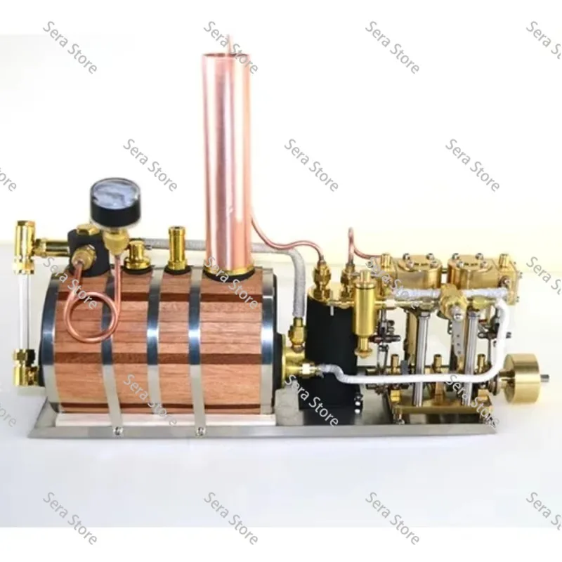Two-Cylinder Reciprocating Steam Engine Power Group Retro Model Kit, Single Vertical & Horizontal Boiler Steam Power