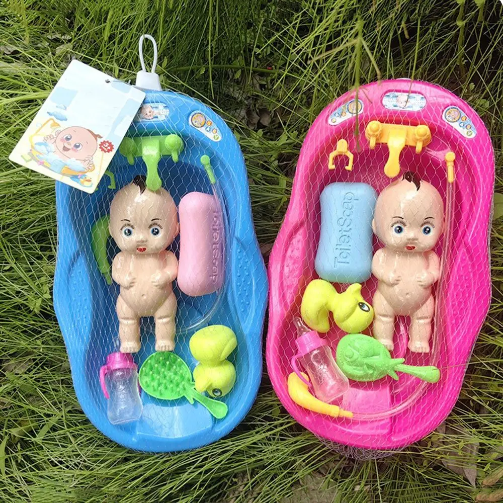 

Realistic Baby Doll Bath Toys Little Newborn Doll Bath Set with Bathtub Shower Accessories Soap Duck Bottle for Kid Pretend Play