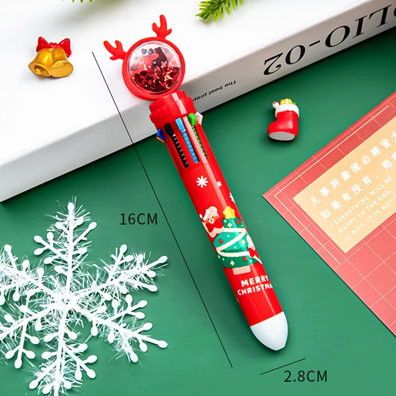 Kerst Alles In Één Balpen Cartoon Santa Claus Tien Kleuren Pen Kerst Afdrukken Multi-Color Markering Briefpapier Cadeau