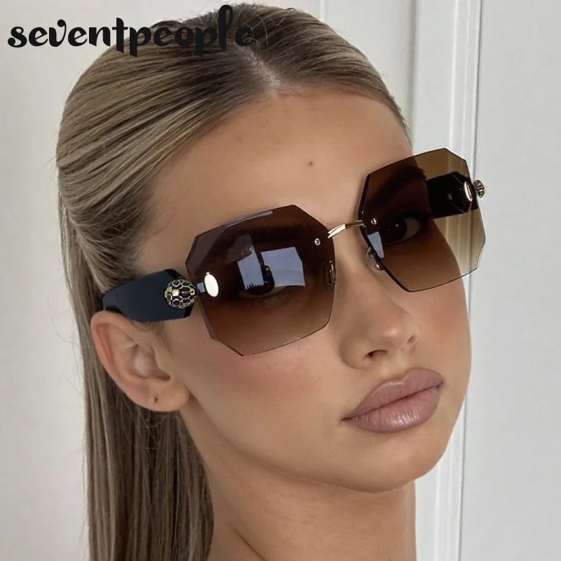 

Oversized Rimless Square Sunglasses Women 2025 Luxury Brand Trendy Punk Frameless Sun Glasses For Ladies Vintage Outdoor Shades