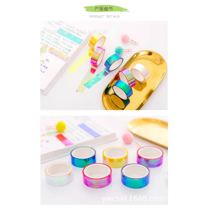 5Rools Washi Tape Cool Color Hand Account Decoration Rainbow Tape Laser Gradient Tape Student Hand Account Material Sticker