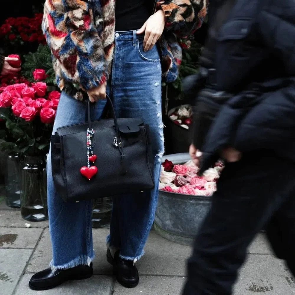 Y2K كبيرة الحجم القلب المفاتيح بطة صفراء خرز كريستالي مزدوجة الحب حقيبة قلادة الزجاج الأرز الخرز سبيكة خرز تميمة كيرينغ #4