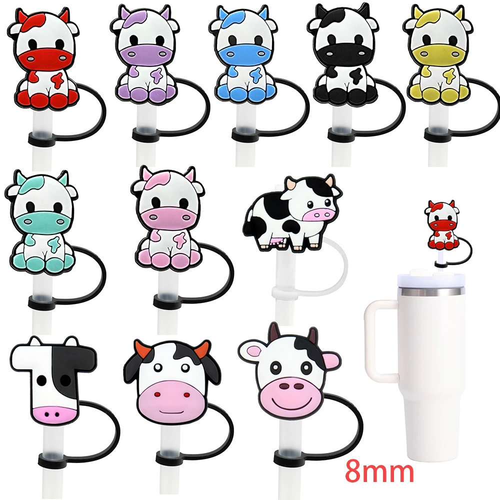 

8mm reusable kawaii colourful cow silicone straw cap charms toppers drinks cute animal silicone straw toppersPendant