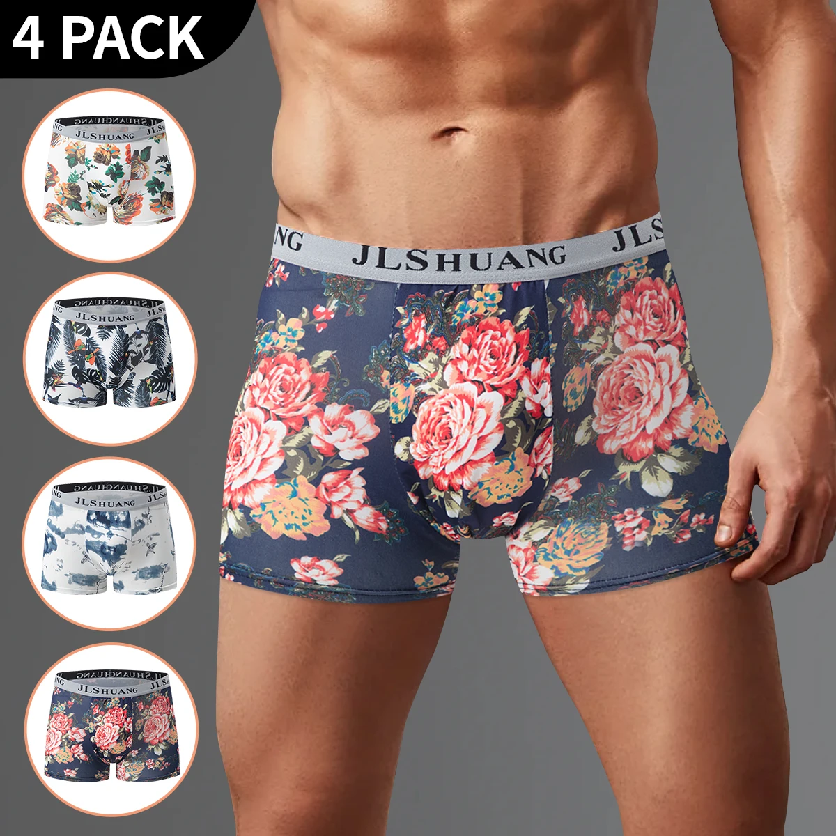 

4/5 Pcs Men's Fashion Printed Underwear Comfortable Joker Boxer Plus Size 5XL Adolescent Multicolor Mix Shorts Middle-aged Boxer