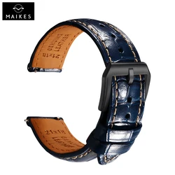 Maikes Top Brand Blue Leather Watch Strap 20mm 21mm 22mm Watchbands Braceletes For Longines Fossil Hamilton Watches Bands