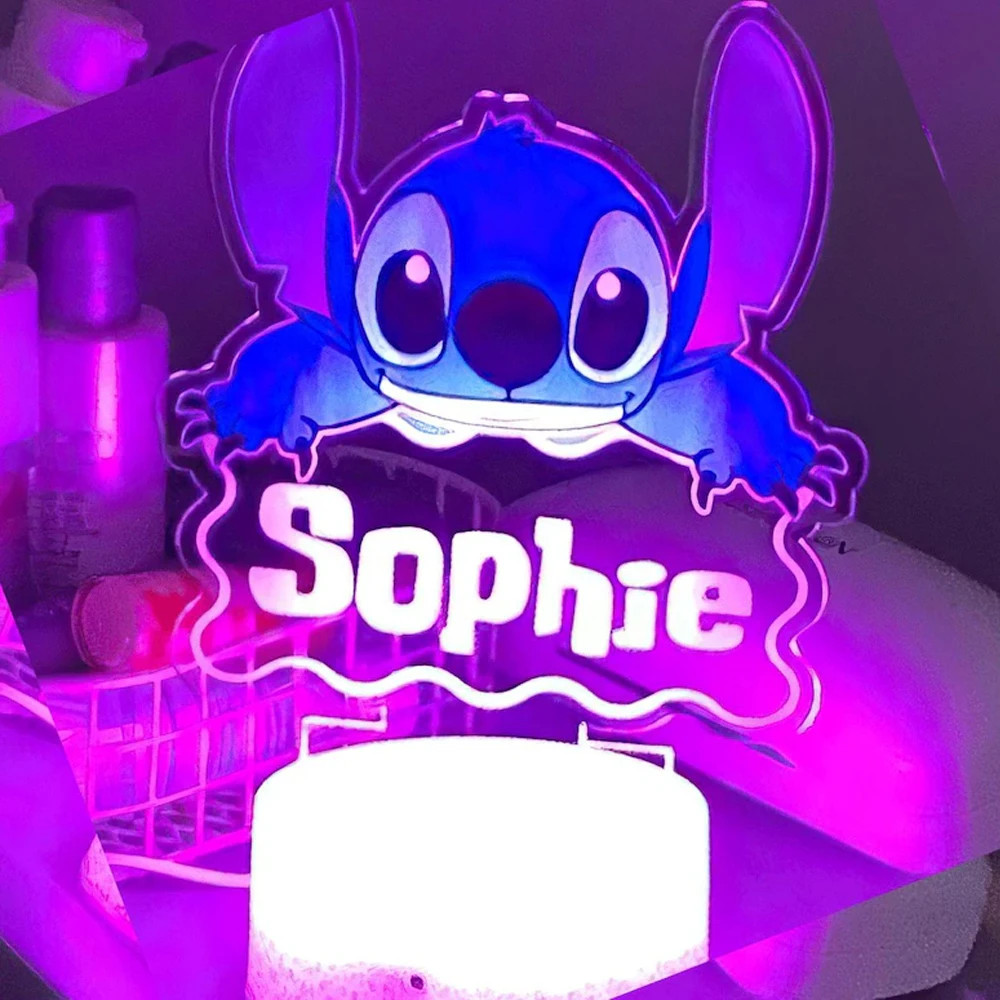 Personalized Disney Stitch Acrylic Plaque With Night Light Base Custom Name Lilo and Stitch Sign Disney Gifts Kids Bedroom Door