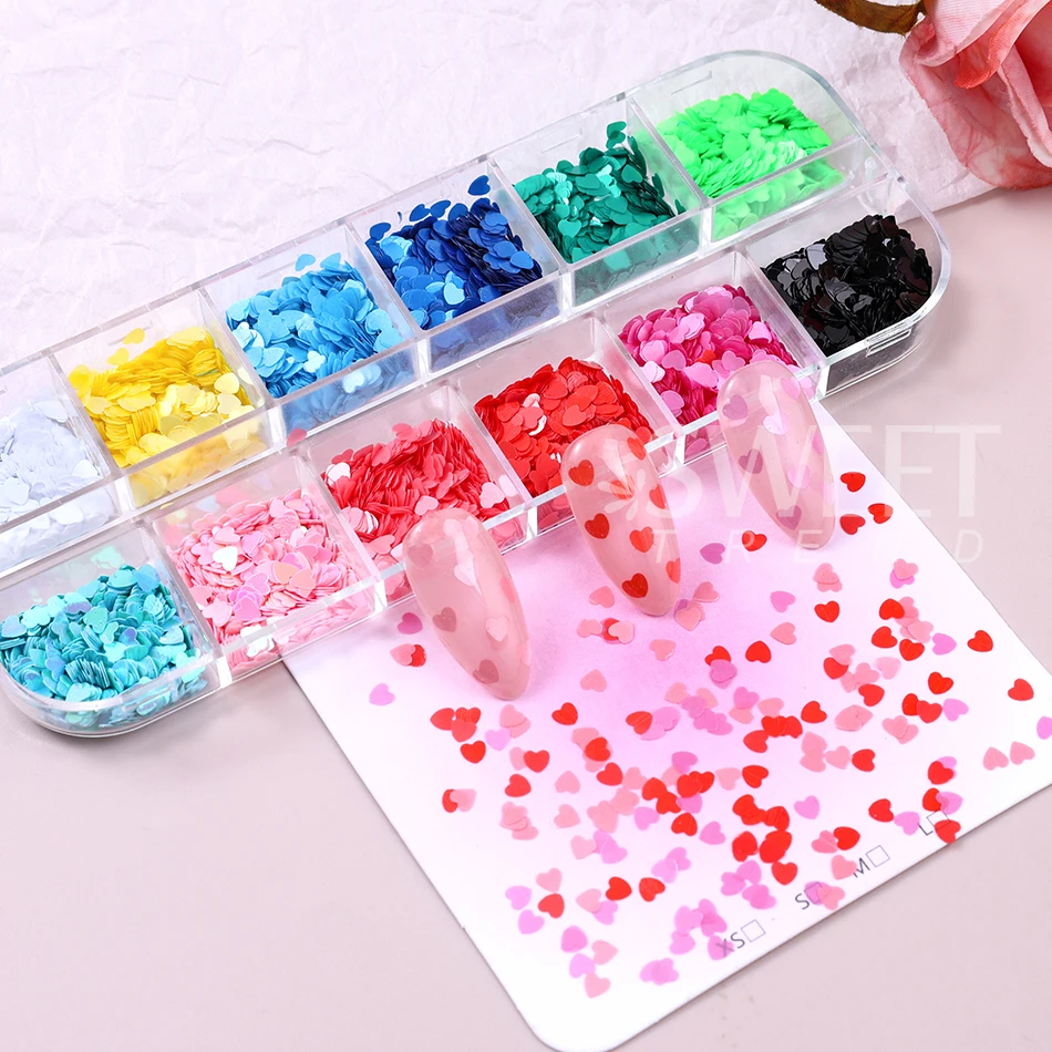 12 شبكة لون الحلوى القلب بريق مسمار الترتر المجسم الملونة الحب القلب رقائق تألق مسمار الفن اكسسوارات الديكور #6
