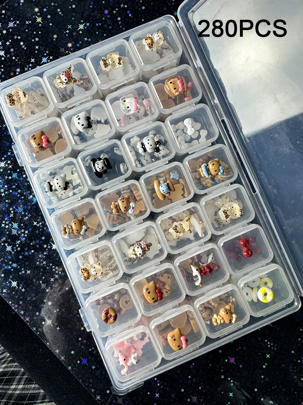 280 Uds Kawaii Sanrio Hellokitty Mini accesorios para decoración de uñas Mymelody Bow Diy funda de teléfono horquilla decoración de uñas dijes artesanales Y2K
