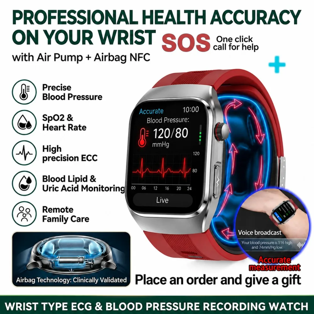 

LIGE New Air Pump Blood Pressure Accurate Measure Smart Watches Men Uric Acid ECG Health Watches 2.06inch AMOLED Screen Bracelet