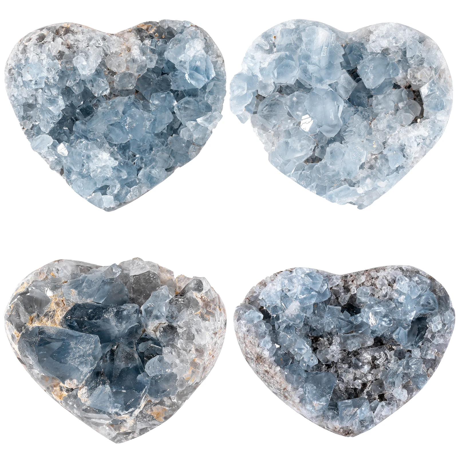 TUMBEELLUWA 320-450g Love Heart Blue Celestite Crystal Natural Raw Stone Cluster Geode Irregular Gemstone Specimen Home Decor