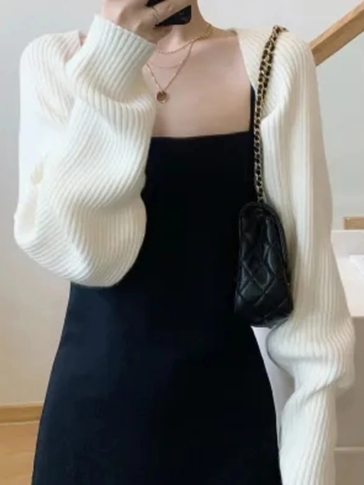 Ele White Knitted Sweater Coat Women's Slim Fit Autumn Winter New Sle Faionable Warmth oulder awl Small Size