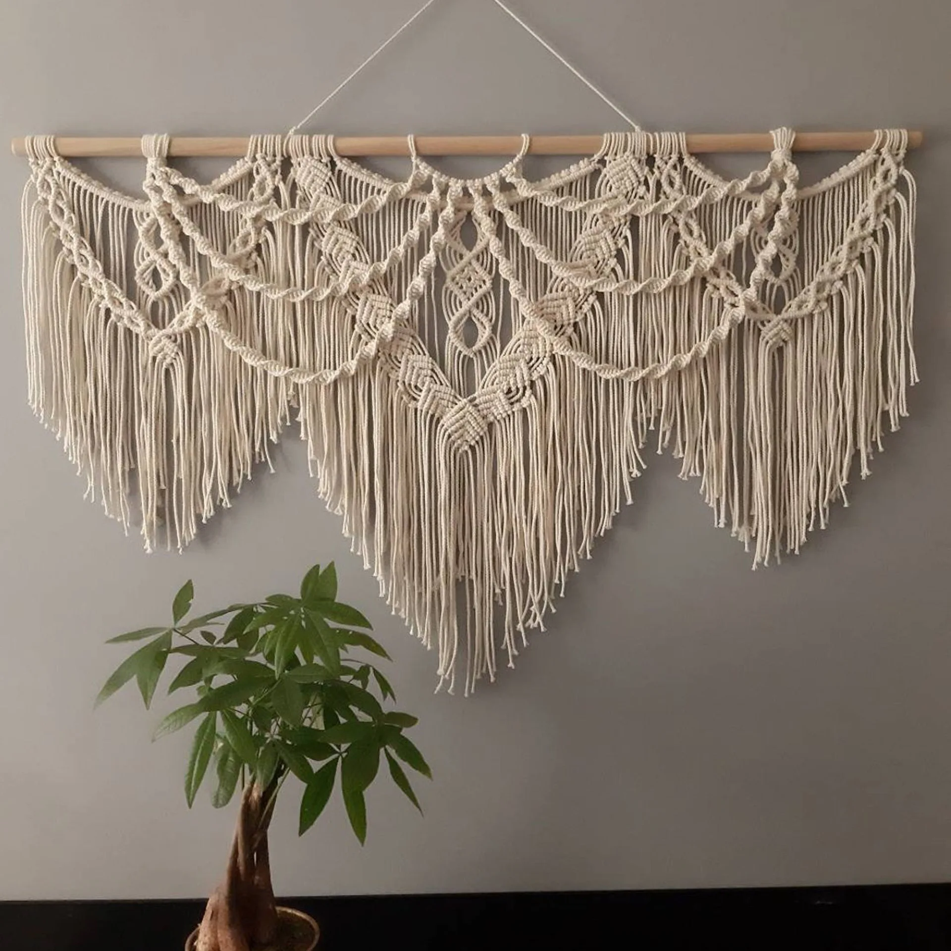 Colorful Cotton Macrame Tapestry Boho Style Wall Hanging Tapestry  Handmade Artistic  Macrame Tapesties with 3 pcs Stick