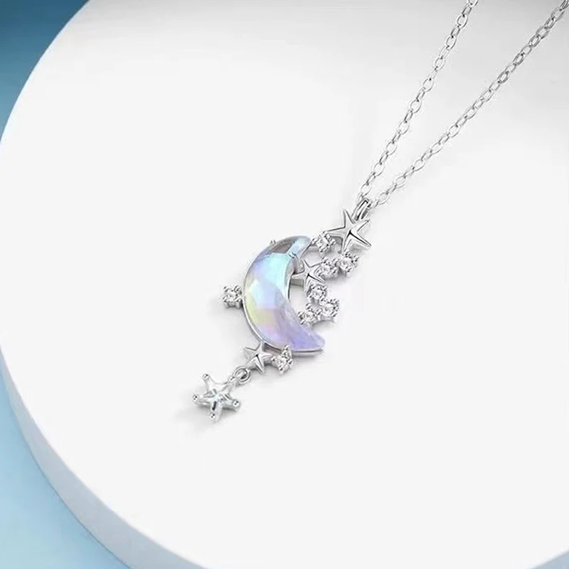 1PC Moon Star Necklace Clavicle Chain Temperament Celebrity Female Simple Moonstone Pendant Necklace Jewelry for Women image 2
