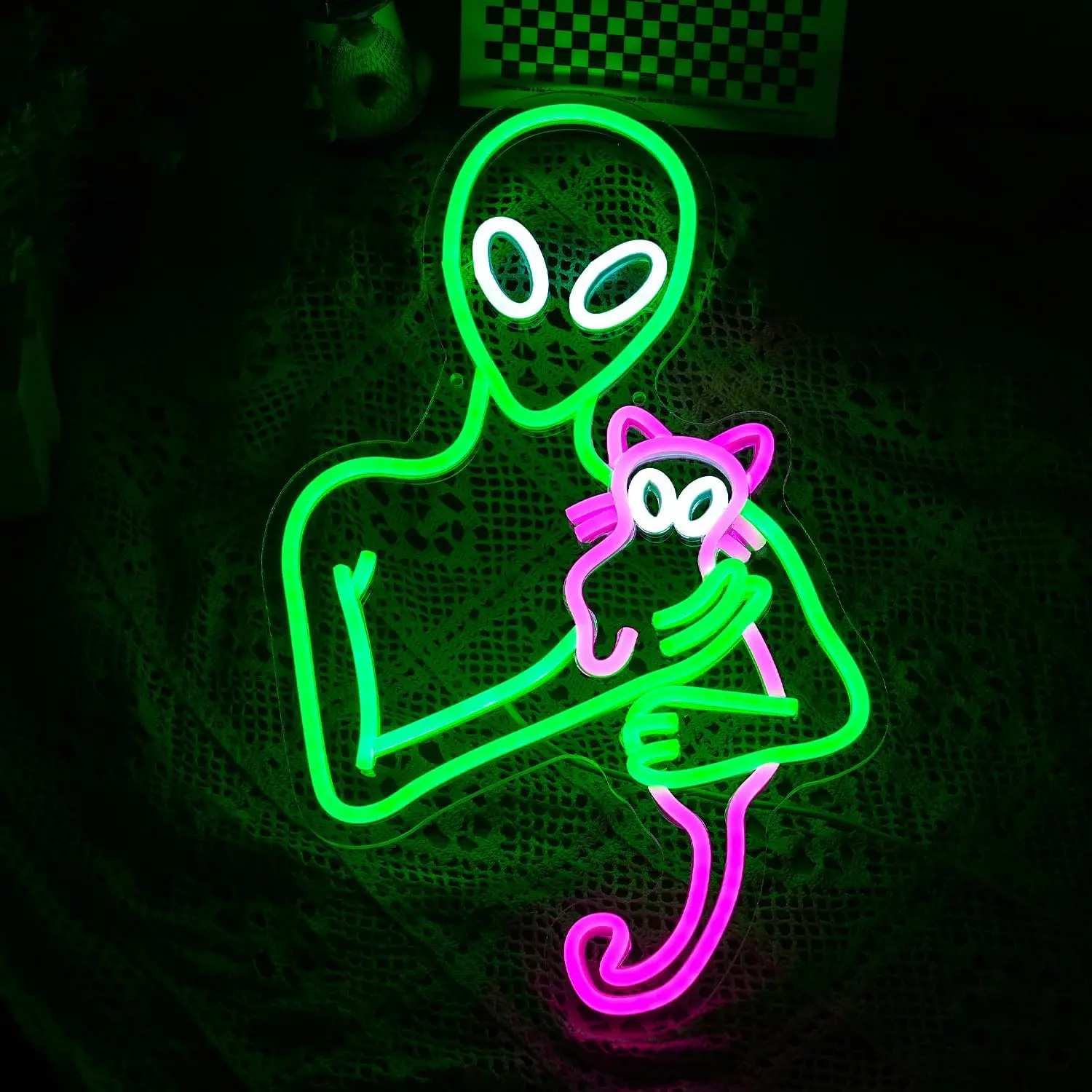 Aliens Cat Neon Sign Funny Green Aliens  LED Neon Light Sign For Art Wall Decorations Game Room Party Birthday Gifts Home Decor