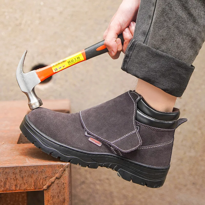 men's casual steel toe caps safety boots outdoors brown work shoes cow suede leather welding ankle botas worker footwear protect