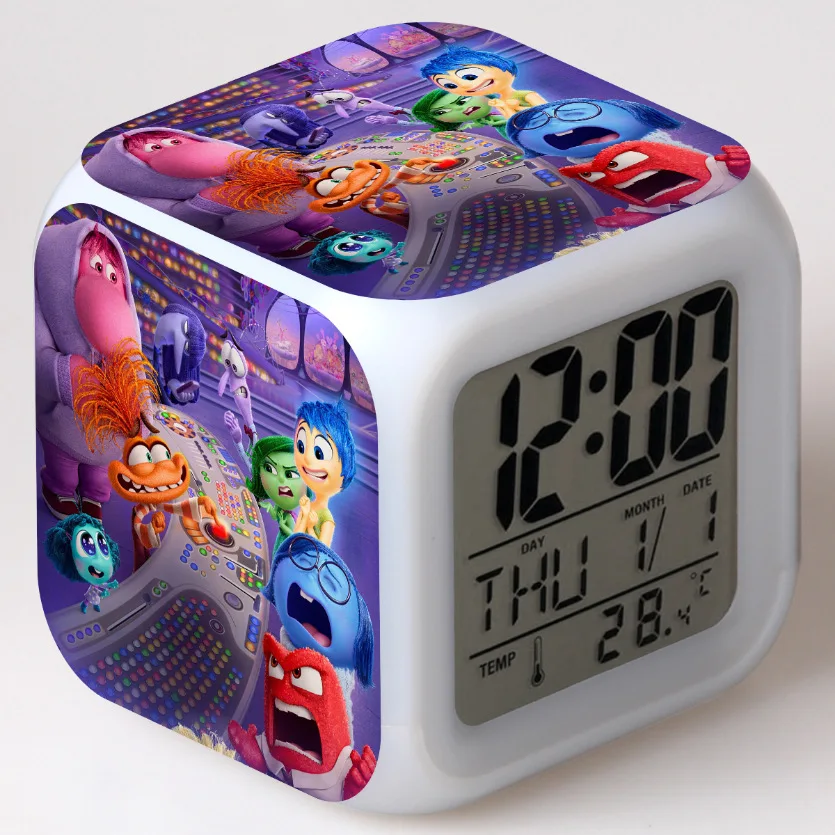 Inside Out 2 Cartoon Alarm Clock PVC Anime Action Figure Disney Figurines 7 Variable Colors Birthday Family Gift for Kids