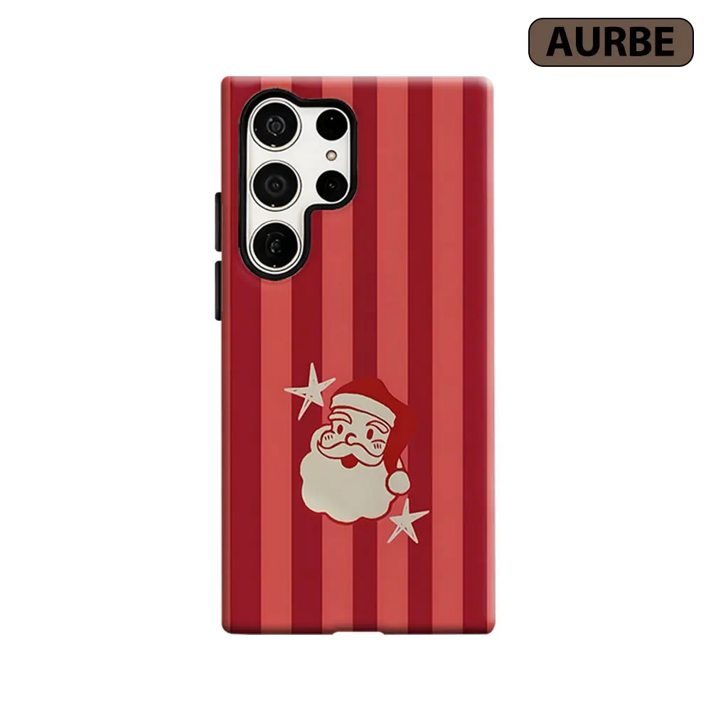 Striped Santa Claus Phone Case For Samsung Galaxy S26 S25 S24 S23 Ultra Plus HD Hard Double Layer Film Cover