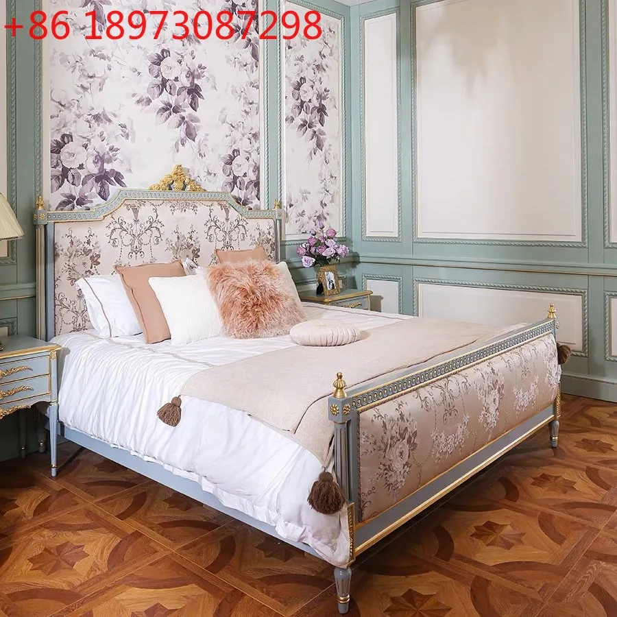 

French court bedroom solid wood bed carved villa high-end princess bed