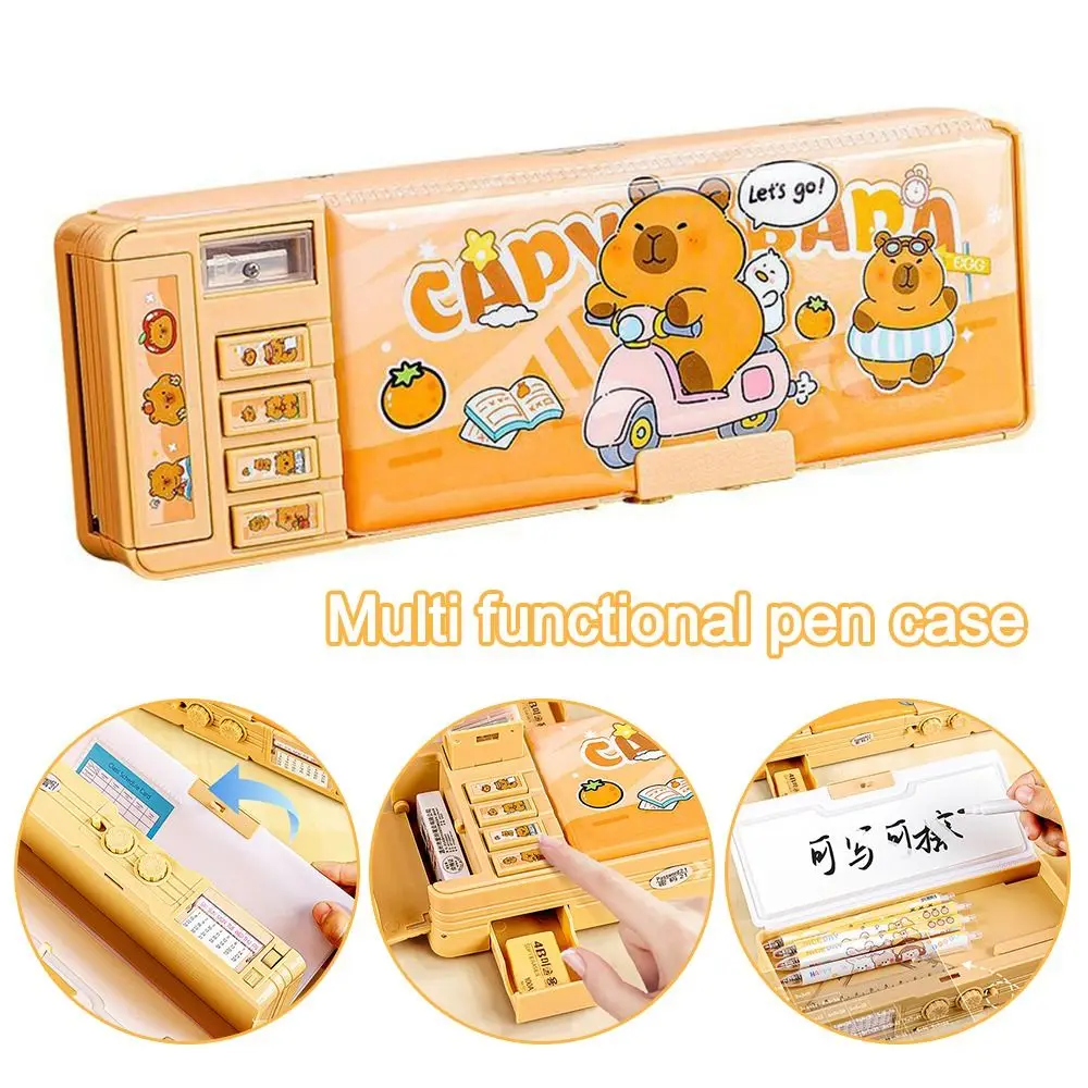 

Multifunctional Capibara Pencil Case Double Layer with Password Lock Stationery Box Large Capacity Stationery Organizer Students