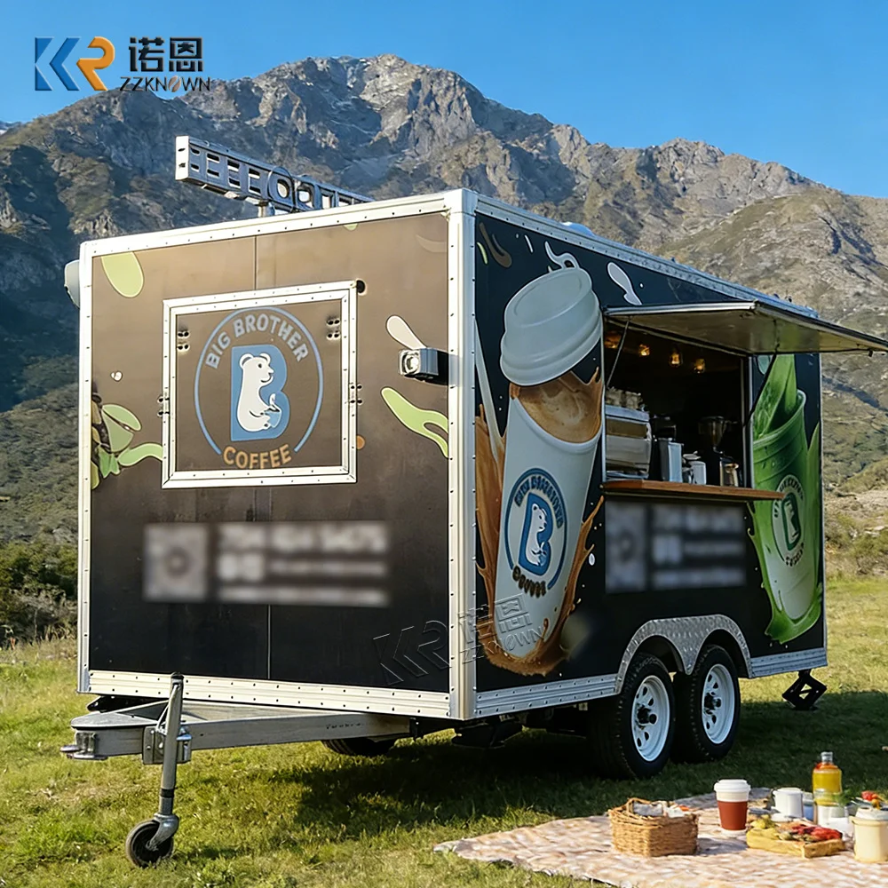 

Food Kitchen Trailer Mobile Pizza BBQ Grill Full Equipment Restaurant Food Truck with Air Conditioner Square Food Cart