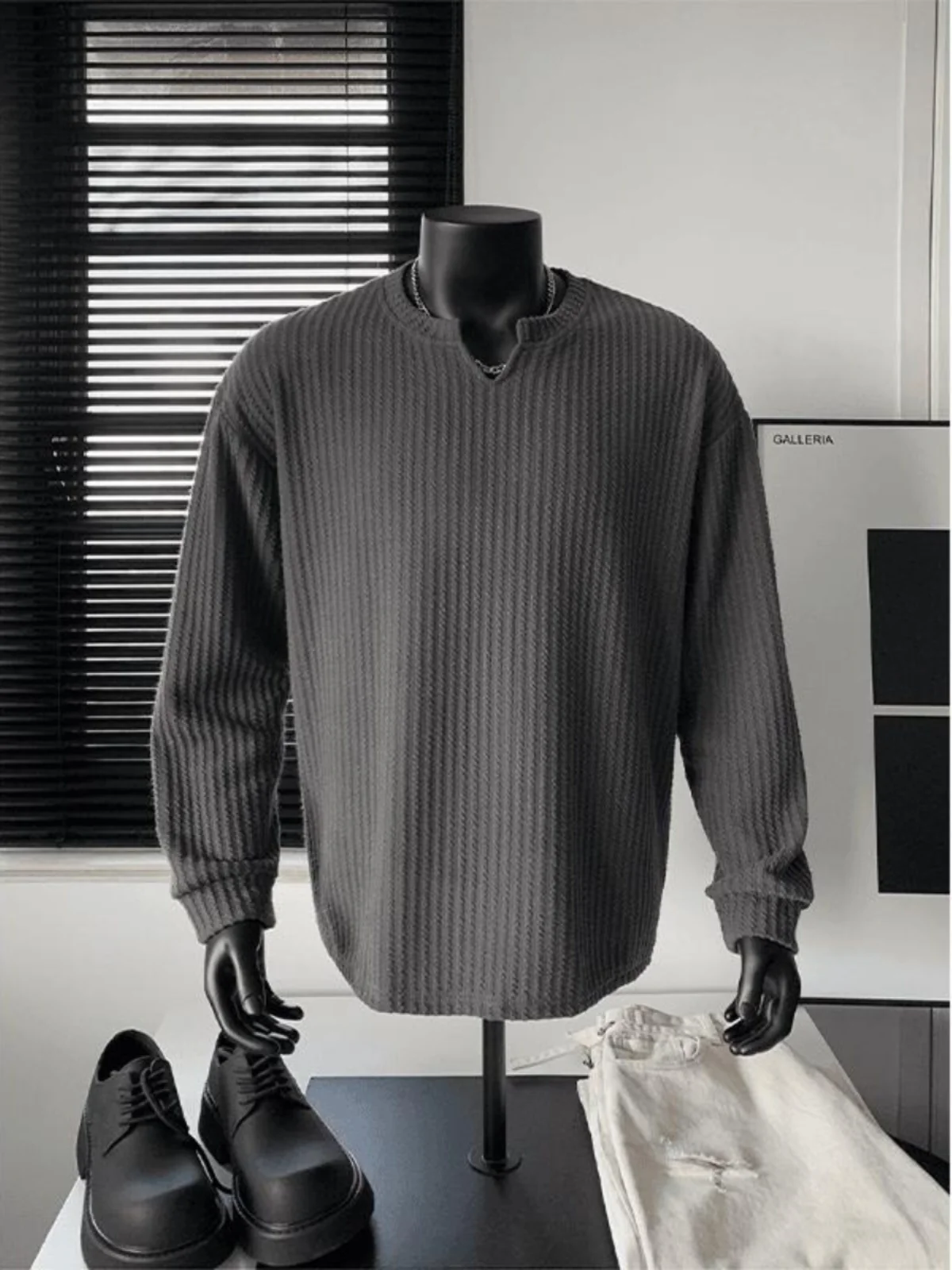 

Футболка Ele Deep Ey с вышивкой, V-образным вырезом и длинным рукавом, повседневная, модная, для пар, базовая, весна-осень, свободный крой, полиэстер...