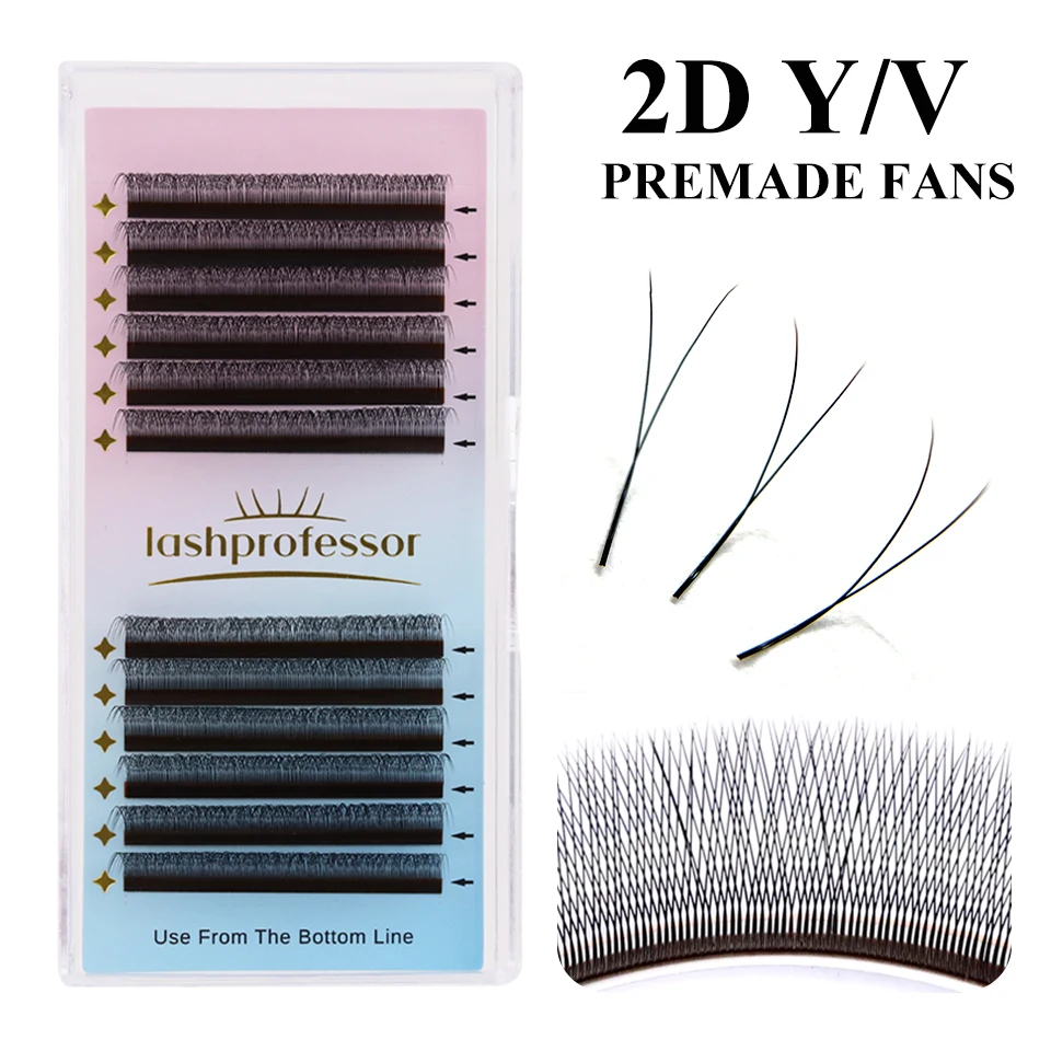 Lashprofessor Single Tip V Shaped 2D Y Lashes Mesh Net Cross Premium Clover Premade Fan Lashes 3D Fairy Spike Eyelash Extension