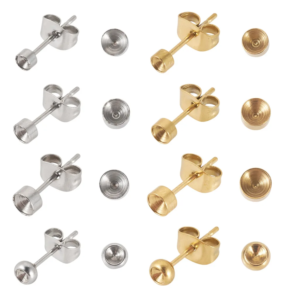 

32Pcs Mixed Color Stainless Steel Stud Earrings Base Blank Post Ear Studs Pins for DIY Jewelry Accessories Making