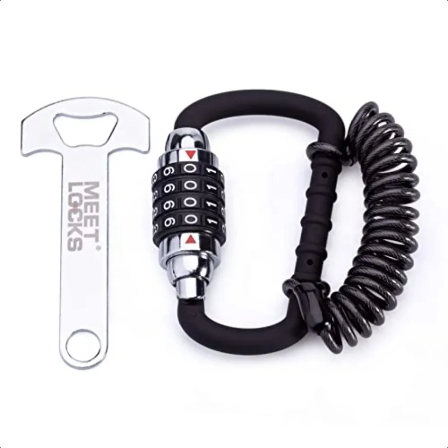 

Motorcycle Helmet Cable Lock with 4 Digit CombinationResettable Bike Lock with T Bar Anti Theft Retractable Lage Lock