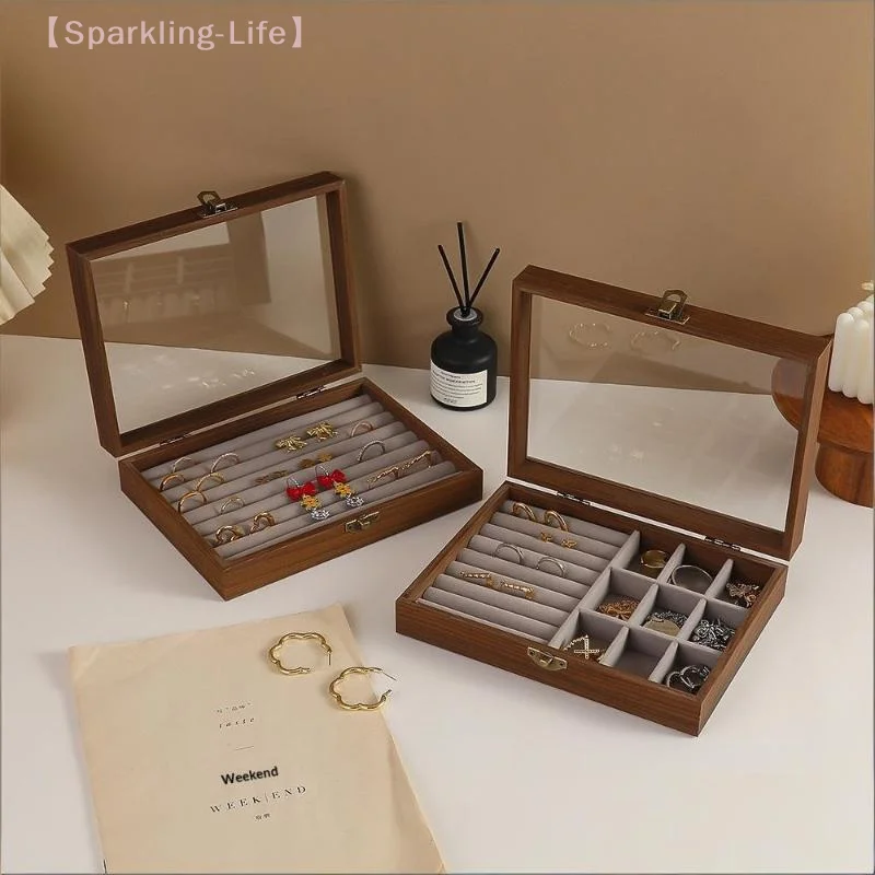 

【JYA1】Ретро коробка для хранения ювелирных изделий цвета орехового дерева с крышкой, пылезащитное кольцо, серьги, браслет, органайзер, разделительная коробка