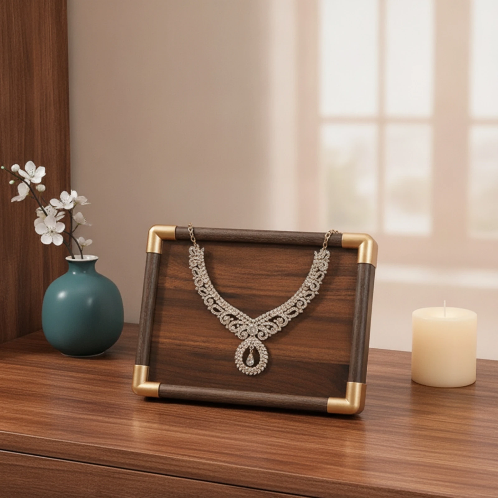 Necklace Display Board Rectangular Jewelry Tabletop Display Board Wooden Stylish for Jewelers, Retail Counter, Vanity