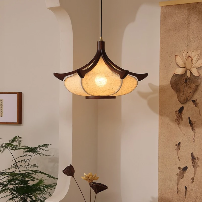 

Restaurant chandelier medieval solid wood retro designer tea room lamp